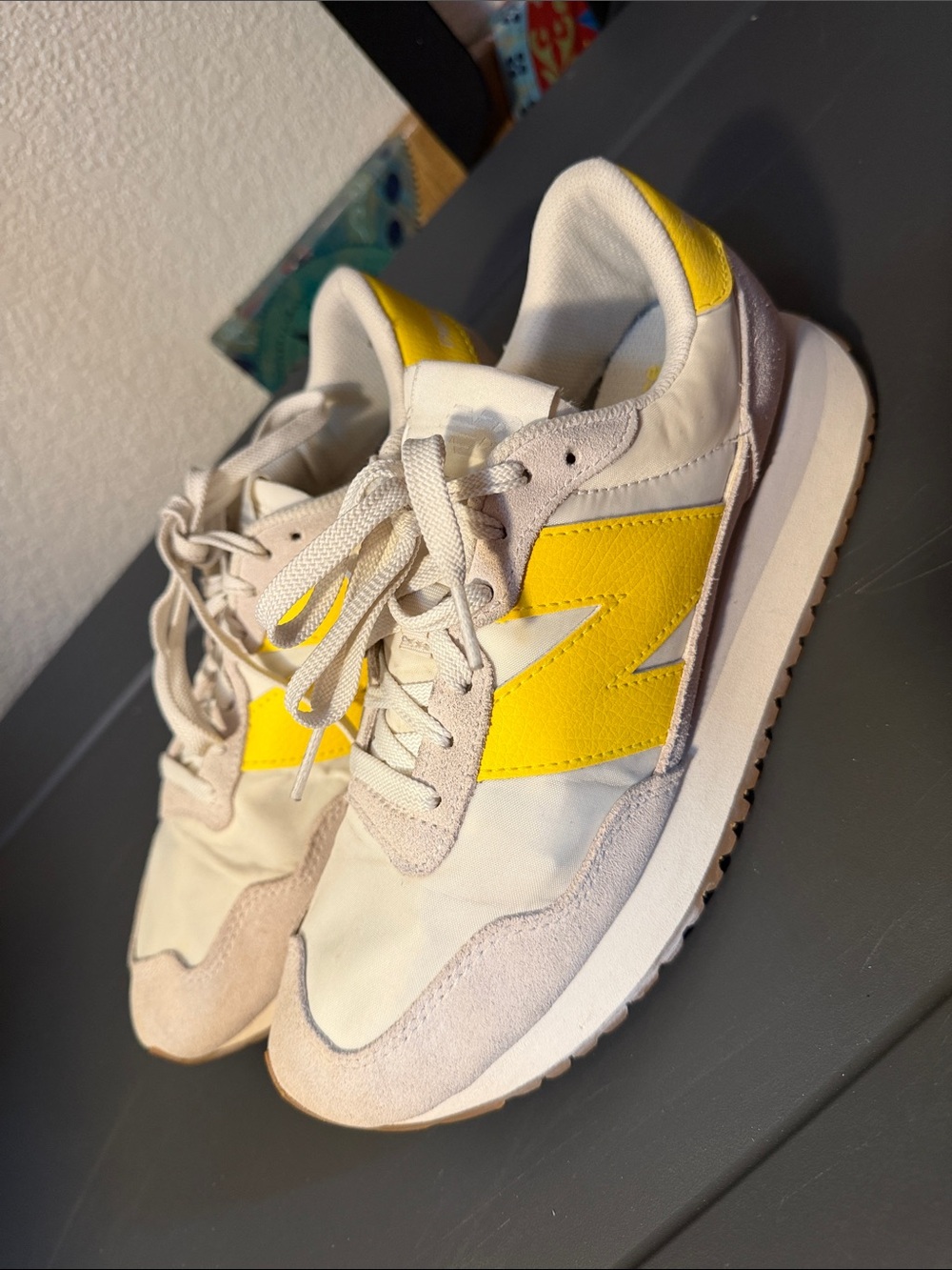 New Balance Women's Cream and Yellow Retro Runner Sneakers